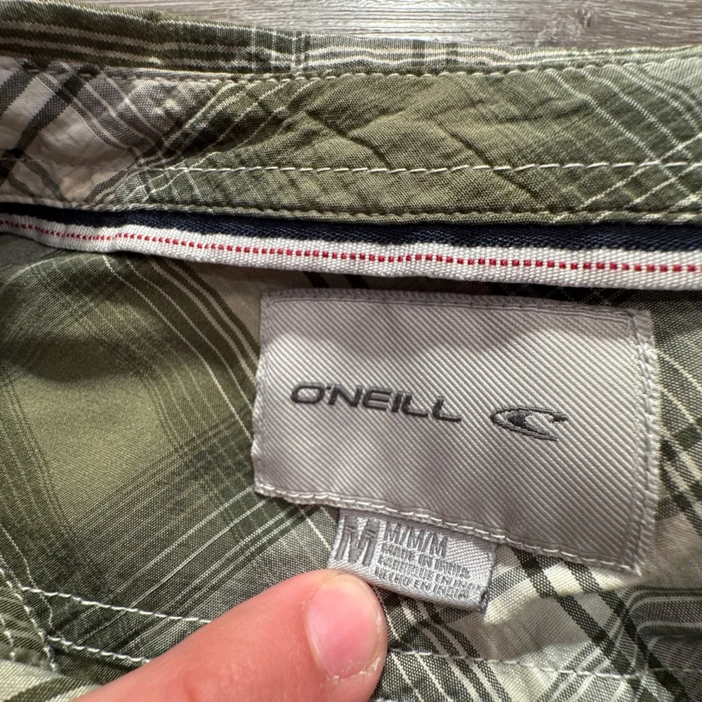 ONeill Shirt Mens M Green Plaid Cotton Woven Performance Outdoor Surf Beach VTG